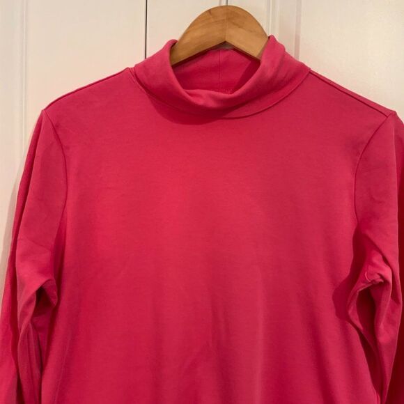 L.L. Bean Pink Cotton Long Sleeve Turtleneck Top Large - Picture 2 of 7